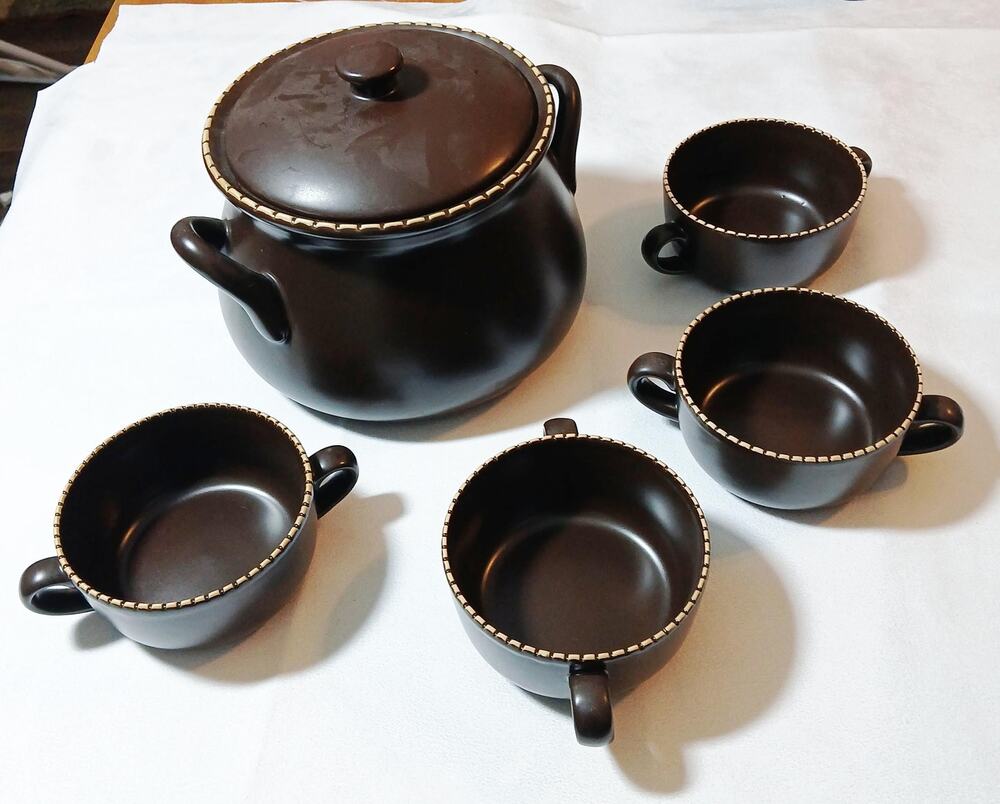 Vintage Mario Batali Southern Living Italian Stitch Bead Pot and Bowl Set